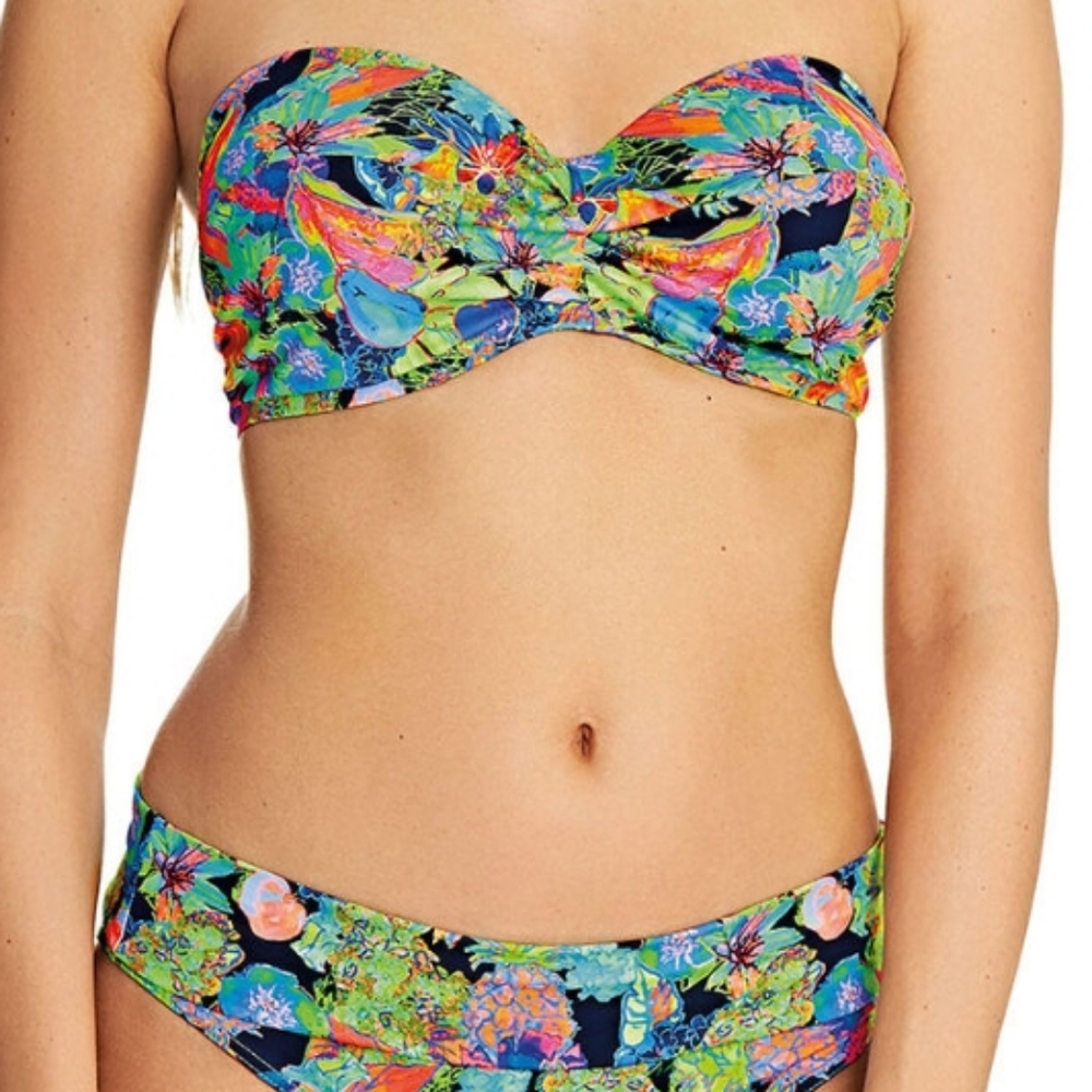 Freya Island Girl Twist Front Bandeau Bikini top 30G Black Floral strapless